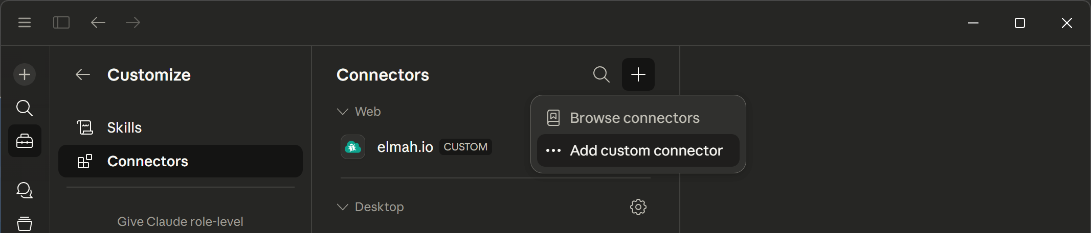 Claude Desktop Add custom connector