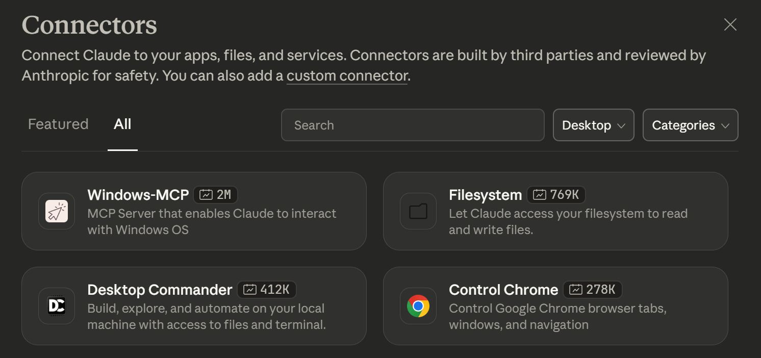 Claude Desktop Connectors